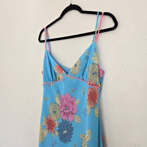 Bisou Bisou Floral Blue Pink Asymmetric Dress - Picture 3 of 9